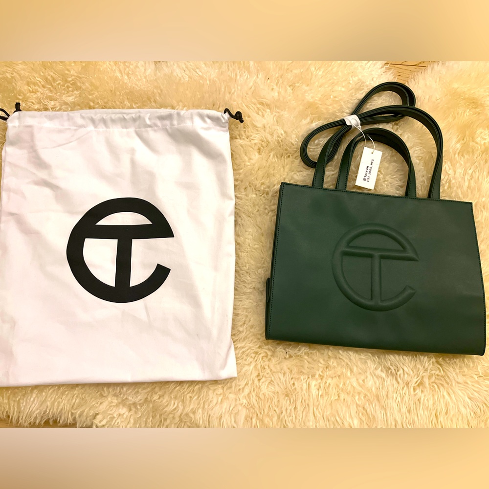 AUTHENTIC Dark olive green Telfar shopping bag purse with tags & receipts